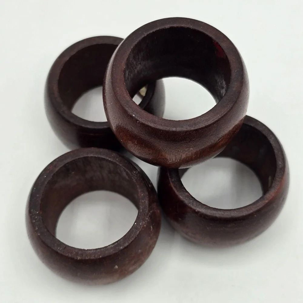 Vintage Wood Napkin Rings Set of 4 Treen Wooden Brown Minimalist Table